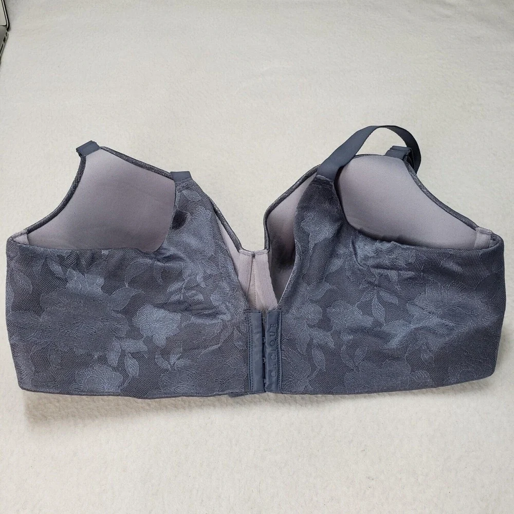 Cacique Bra Womens 42DDD Lightly Lined Balconette Back Smoothing Lace Blue